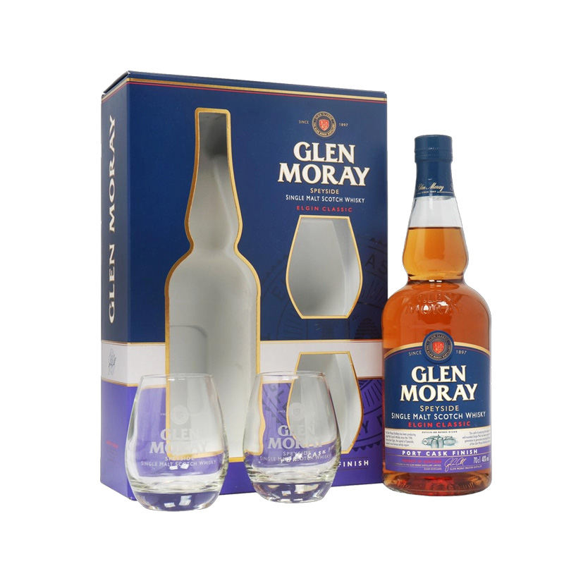 Conjunto Whisky Glen Moray – Single Malt Port Cask 70cl + 2 Copos