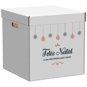 Caixa Lucubu 30x31x31cm com pegas branca Feliz Natal